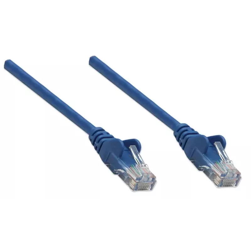 Intellinet tinklo komutacinis kabelis, Cat5e, 7,5 m, mėlynas, CCA, U/UTP, PVC, RJ45, auksuoti kontaktai, nesikabinantis, apsaugotas, garantija visam laikui