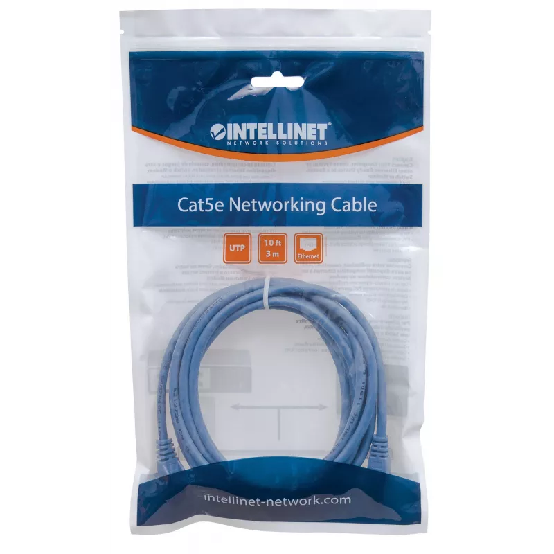 Intellinet tinklo komutacinis kabelis, Cat6, 1,5 m, mėlynas, CCA, U/UTP, PVC, RJ45, auksu dengti kontaktai, neužkabinamas, su apsauginiu gaubteliu, garantija visam eksploatacijos laikui