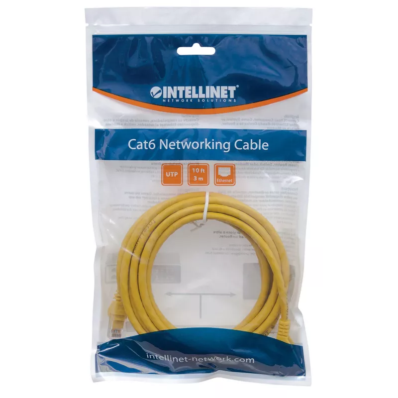 Intellinet tinklo kabelis, Cat5e, 3 m, geltonas, CCA, U/UTP, PVC, RJ45, auksuoti kontaktai, besipynimui atsparus, su apsaugine mova, garantija visam eksploatavimo laikui