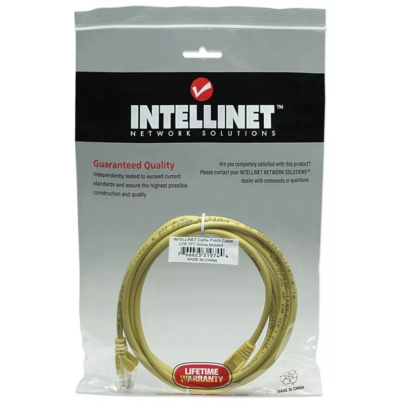 Intellinet tinklo komutacinis kabelis, Cat5e, 2 m, geltonas, CCA, U/UTP, PVC, RJ45, paauksuoti kontaktai, nesukabinamas, su apsaugine būsena, garantija visam eksploatavimo laikui