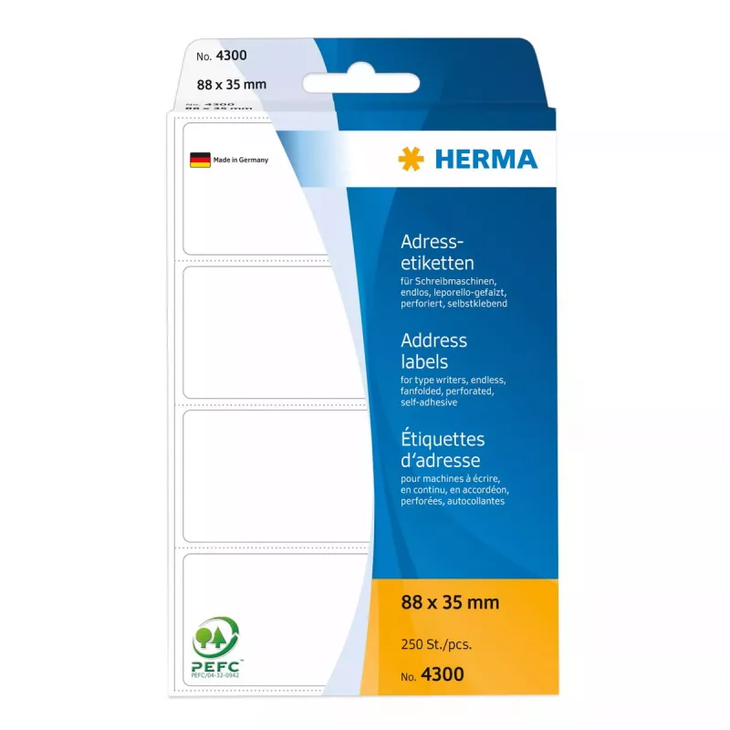 Adresų lipdukai HERMA ištisiniai sulankstyti 88x35 mm baltas popierius matiniai 250 vnt.
