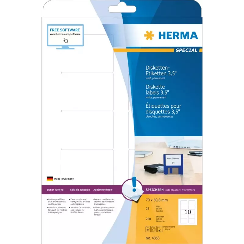 Lipnios spausdintuvų etiketės HERMA Diskinės etiketės 3,5 colio