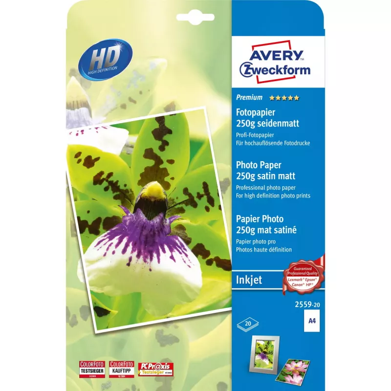 Inkjet Paper Avery Premium A4 250g White Satin-matt