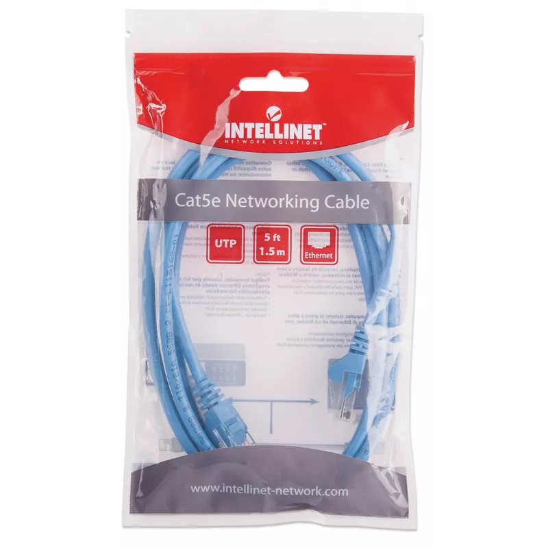 “Intellinet” tinklo komutacinis kabelis, Cat5e, 1,5 m, mėlynas, CCA, U/UTP, PVC, RJ45, auksuoti kontaktai, nesipainiojanti apsauga, su apvalkalu, viso gyvenimo garantija