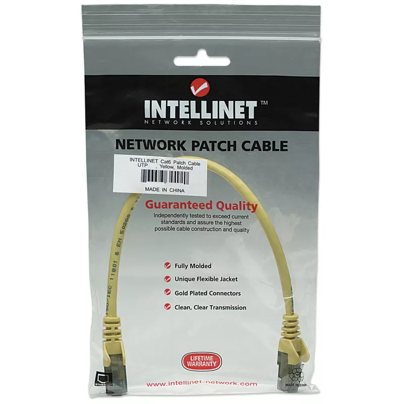 Intellinet tinklo komutacinis kabelis, Cat6A, 7,5 m, geltonas, varis, S/FTP, LSOH / LSZH, PVC, RJ45, auksuoti kontaktai, nesipainiojantis, su apsauginiu gaubteliu, garantija visam eksploatavimo laikui