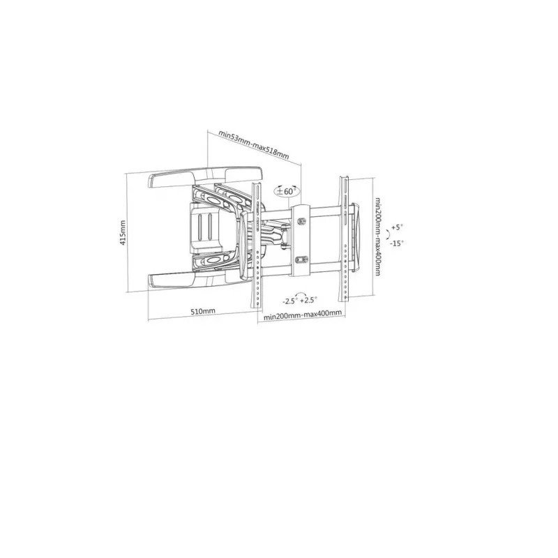 Manhattan sieninis laikiklis televizoriams ir monitoriams (pilno judesio), Skirta 32–55 colių ekranams, VESA suderinamumas: visi nuo 100x100 mm iki 400x400 mm – patikrinkite keturių tvirtinimo angų matmenis ekrano gale, kad įsitikintumėte, jog tinka, Maks. 50 kg, Juodas, Laikiklis, Garantija visam eksploatavimo laikotarpiui