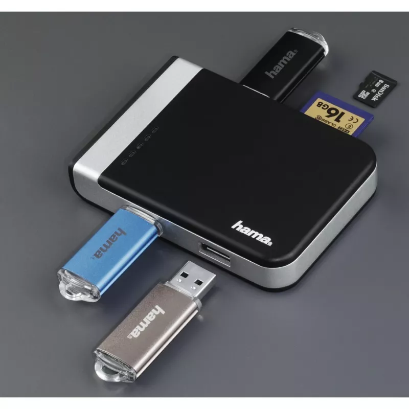 Hama 00054546 kortelių skaitytuvas USB 3.2 Gen 1 (3.1 Gen 1) Type-A/Type-C Juoda, Sidabrinė