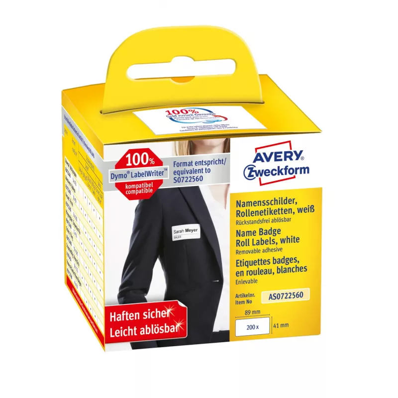 Avery AS0722560 lipnios etiketės, suapvalintas stačiakampis, nuimamos, baltos, 200 vnt.