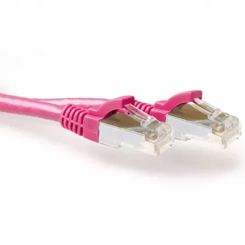 ACT Rožinis 1,00 metro SFTP CAT6A komutacinis kabelis su apsaugotais RJ45 jungčių fiksatoriais