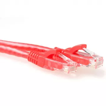 ACT raudonas 0,25 metro U/UTP CAT6 komutacinis kabelis su apsauginiais RJ45 jungčių gaubteliais