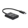 Manhattan USB-C į USB-C garso adapteris ir USB-C (su maitinimo tiekimu), juodas, 480 Mbps (USB 2.0), kabelis 11 cm, su maitinimo tiekimu į USB-C prievadą (60 W), trejų metų garantija