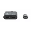 Manhattan USB-C į USB-C garso adapteris ir USB-C (su maitinimo tiekimu), juodas, 480 Mbps (USB 2.0), kabelis 11 cm, su maitinimo tiekimu į USB-C prievadą (60 W), trejų metų garantija