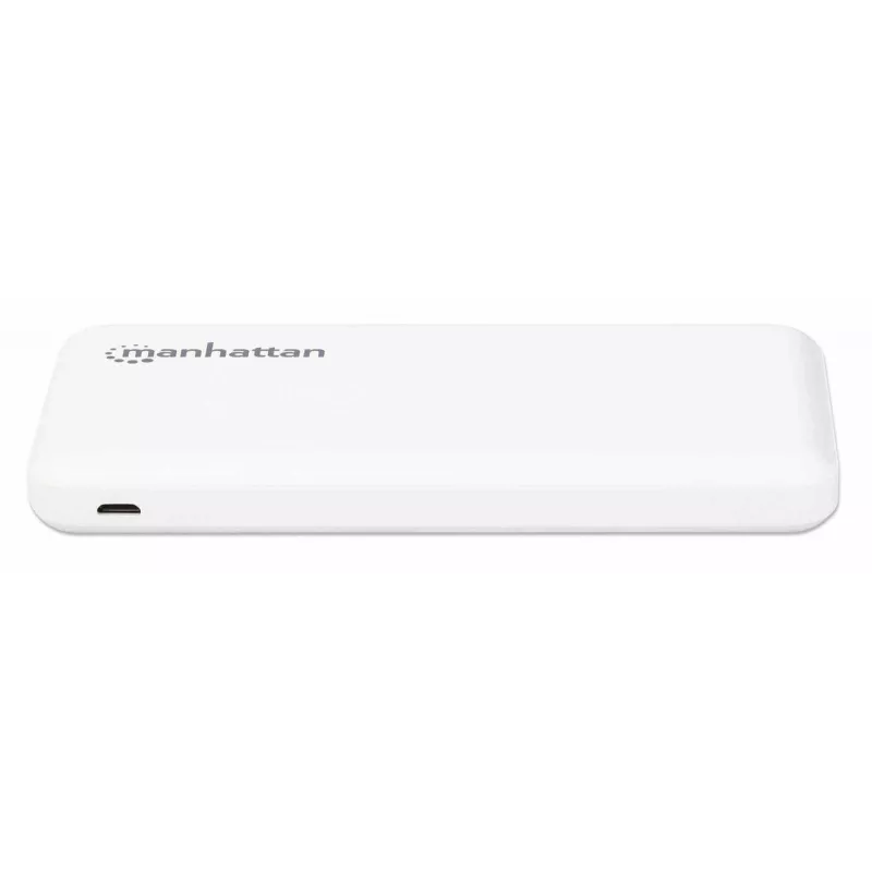 “Manhattan” išorinė baterija, 10000 mAh, išvestis: 2x USB-A (2,1 A ir 1 A), įvestis: USB-C ir Micro-USB (abu 2 A), balta, vienerių metų garantija