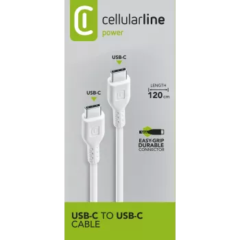 Cellularline maitinimo laidas 120 cm - USB-C į USB-C USB-C į USB-C laidas įkrovimui ir duomenų perdavimui