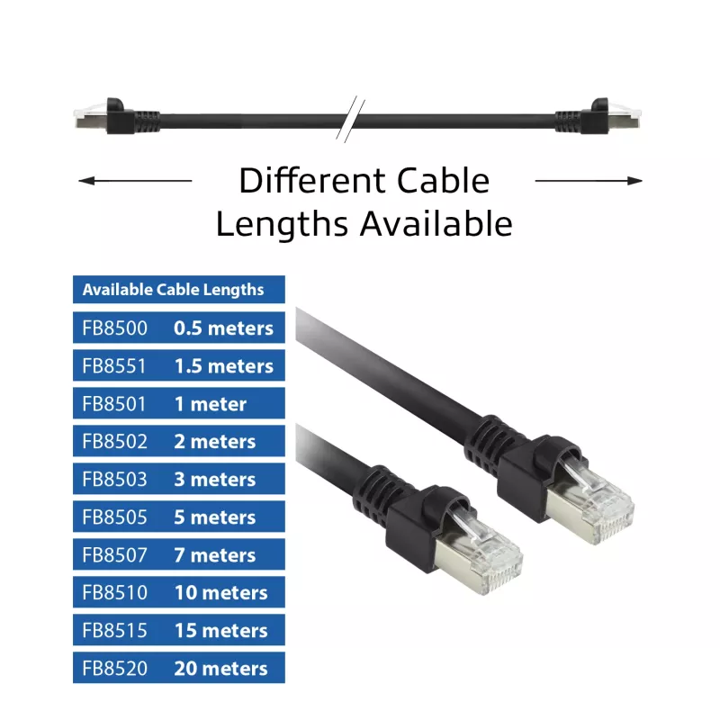 ACT Juoda 0,5 m S/FTP CAT7 PUR lankstus komutacinis kabelis be užkabinimo su RJ45 jungtimis (CAT6A suderinamas)