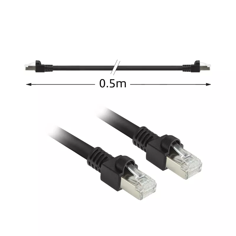 ACT Juoda 0,5 m S/FTP CAT7 PUR lankstus komutacinis kabelis be užkabinimo su RJ45 jungtimis (CAT6A suderinamas)