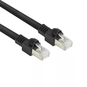 ACT juodas 10 metrų S/FTP CAT7 PUR lankstus komutacinis kabelis be užkibimų su RJ45 jungtimis (atitinka CAT6A)