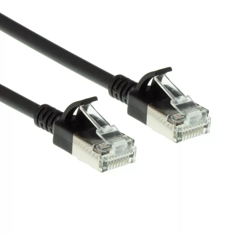 ACT juodas 7 metrų LSZH U/FTP CAT6A duomenų centro plonas komutacinis kabelis be užkabinimo su RJ45 jungtimis