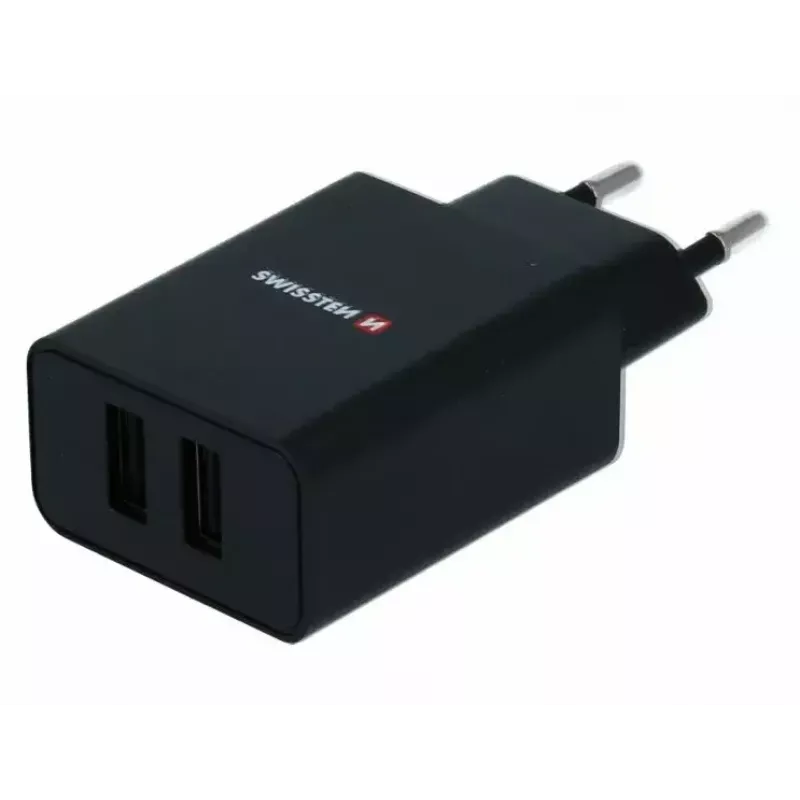 Maitinimo įkroviklis SWISSTEN Travel Charger SW-21A105W-BK, 2×USB, 2,1 A vienam prievadui (10,5 W bendra galia)