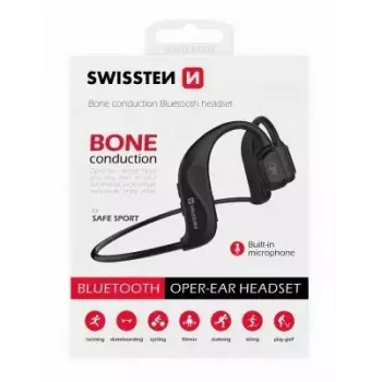 Ausinės Swissten Bone Conduction Bluetooth V5.0 juodos