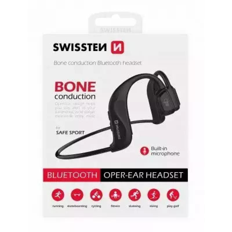 Ausinės Swissten Bone Conduction Bluetooth V5.0 juodos