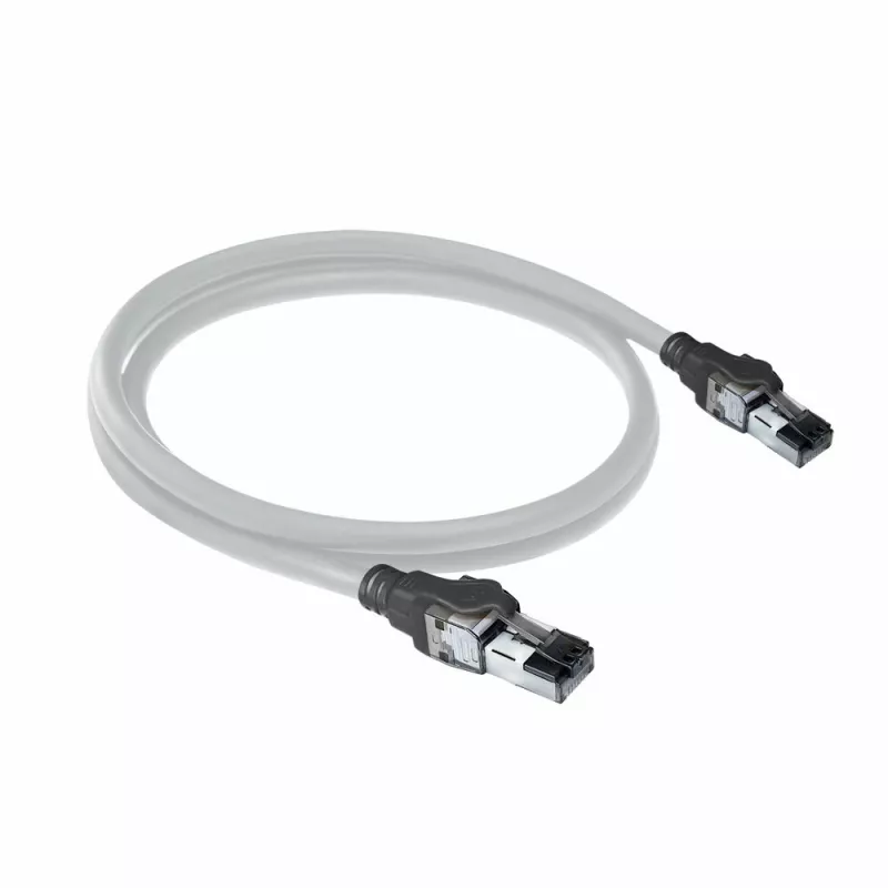 ACT pilkas 2 metrų S/FTP CAT6A IDC 4PPoE / PoE++ 100W LSZH komutacinis kabelis be užkliuvimų su RJ45 jungtimis