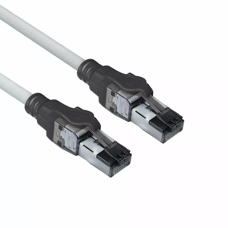 ACT pilkas 5 metrų S/FTP CAT6A IDC 4PPoE / PoE++ 100W LSZH komutacinis kabelis su RJ45 jungtimis