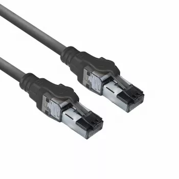ACT Juoda 1 metro S/FTP CAT6A IDC 4PPoE / PoE++ 100W LSZH komutacinis kabelis su užsifiksuojančia apsauga, RJ45 jungtimis