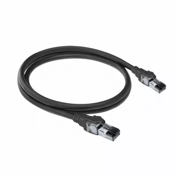ACT juodas 2 metrų S/FTP CAT6A IDC 4PPoE / PoE++ 100W LSZH komutacinis kabelis su RJ45 jungtimis, be užkabinimo