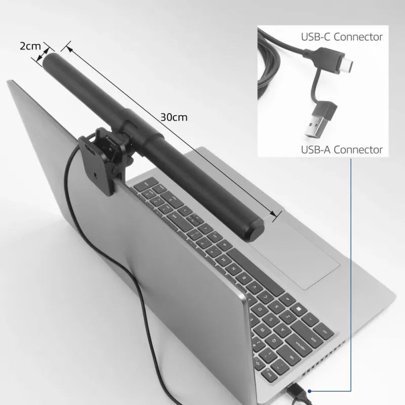 Prie nešiojamojo kompiuterio prisegamas LED šviesos strypas ACT AC8050, pritemdomas, maitinamas per USB