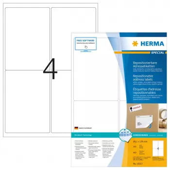 Perklijuojamos adresų etiketės HERMA 10313 A4 99,1x139 mm 400 vnt.