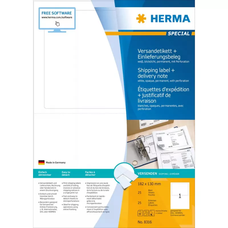 Siuntimo etiketė + pristatymo pranešimas HERMA 8316
