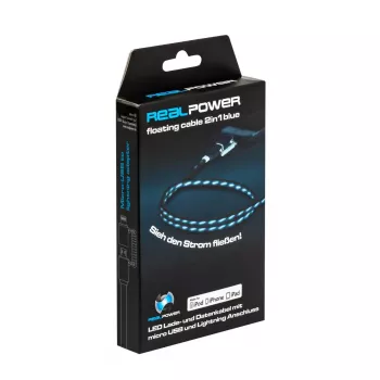 USB A/Lightning laidas RealPower 0,75 m juoda/mėlyna