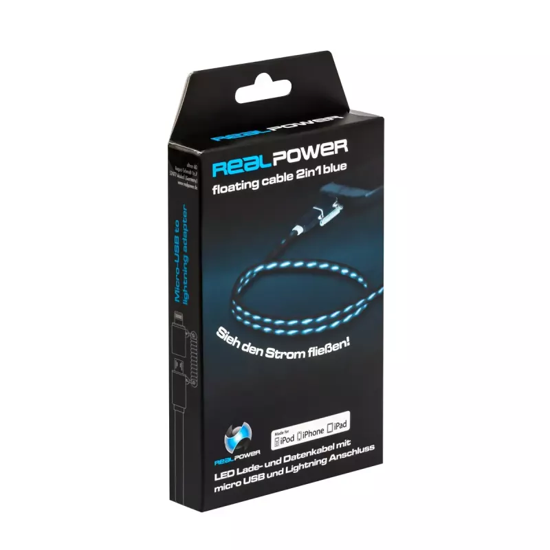 USB A/Lightning laidas RealPower 0,75 m juoda/mėlyna