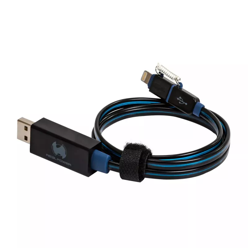 USB A/Lightning laidas RealPower 0,75 m juoda/mėlyna