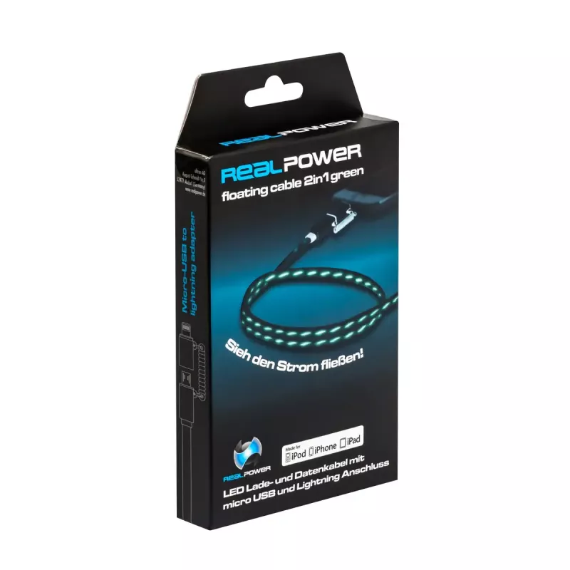 USB A/Lightning laidas RealPower 0,75 m juodas žalias