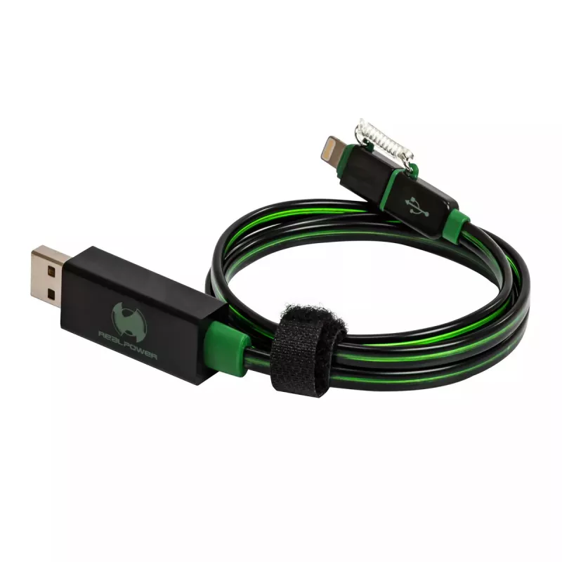 USB A/Lightning laidas RealPower 0,75 m juodas žalias