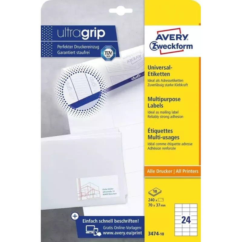 Lipnios etiketės Stačiakampis AVERY 3474-10