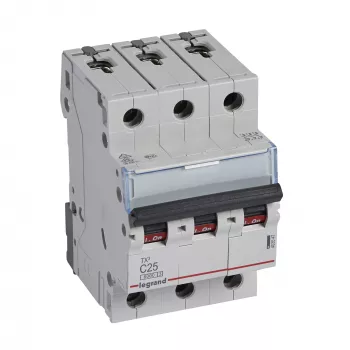 Grandinės pertraukiklis Legrand Tx3 C25A 3 polių 6 kA 3 modulių (MPN 403547)
