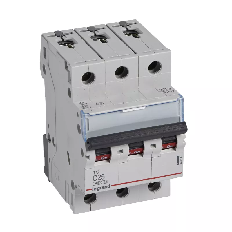 Grandinės pertraukiklis Legrand Tx3 C25A 3 polių 6 kA 3 modulių (MPN 403547)