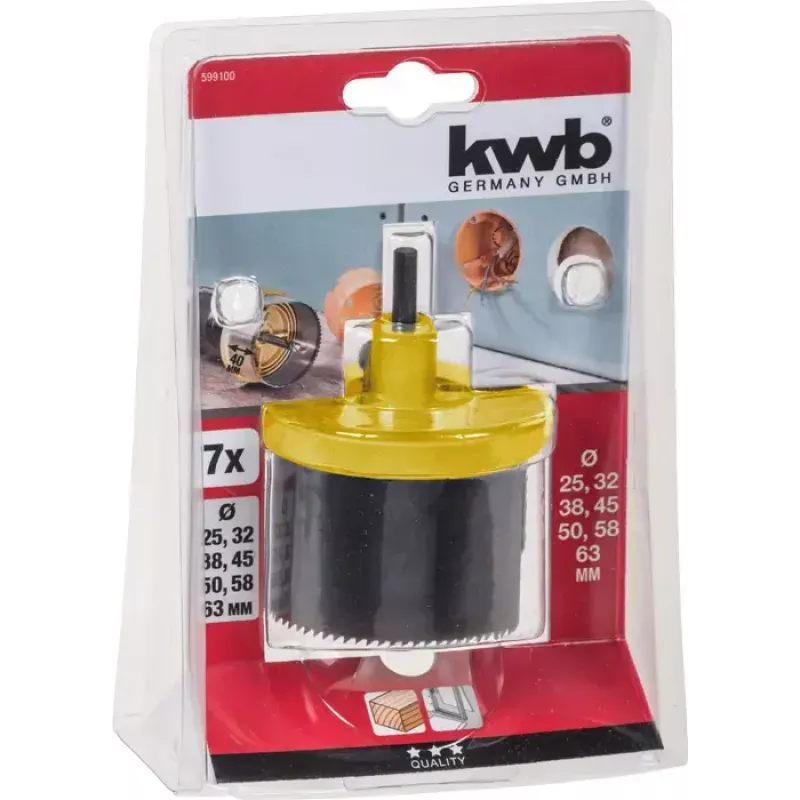 Skylių pjovimo rinkinys KWB 599100 7 vnt. 6,3 cm medienai ir plastikui