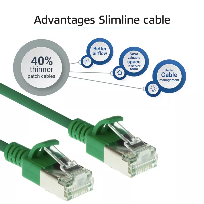 ACT Green 0,25 m LSZH U/FTP CAT6A duomenų centro plonas pataisymo kabelis su apsaugotais RJ45 kištukais