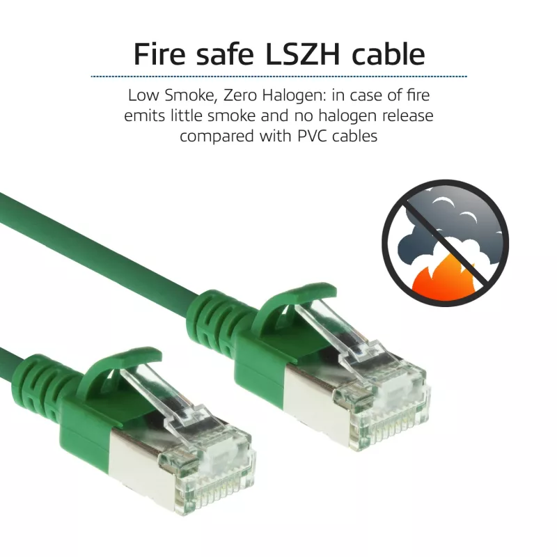 ACT Green 0,25 m LSZH U/FTP CAT6A duomenų centro plonas pataisymo kabelis su apsaugotais RJ45 kištukais