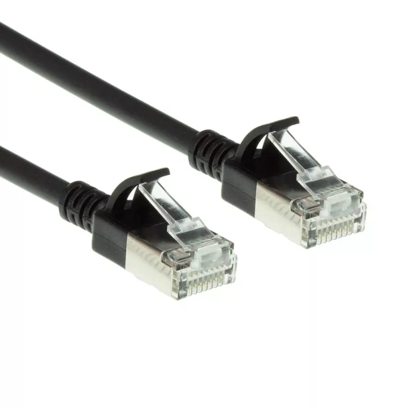 ACT juodas 3 metrų LSZH U/FTP CAT6A duomenų centro plonas komutacinis kabelis be užkabinimo su RJ45 jungtimis