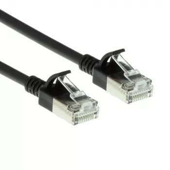 ACT juodas 5 metrų LSZH U/FTP CAT6A duomenų centro plonas komutacinis kabelis be užkliuvimo su RJ45 jungtimis