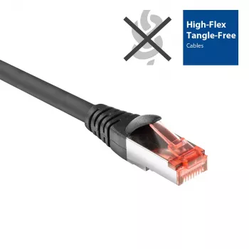 ACT juodas 1 metro CAT6A U/FTP PVC didelio lankstumo nesusipainiojantis pataisymo kabelis su apsaugotais RJ45 jungtimis