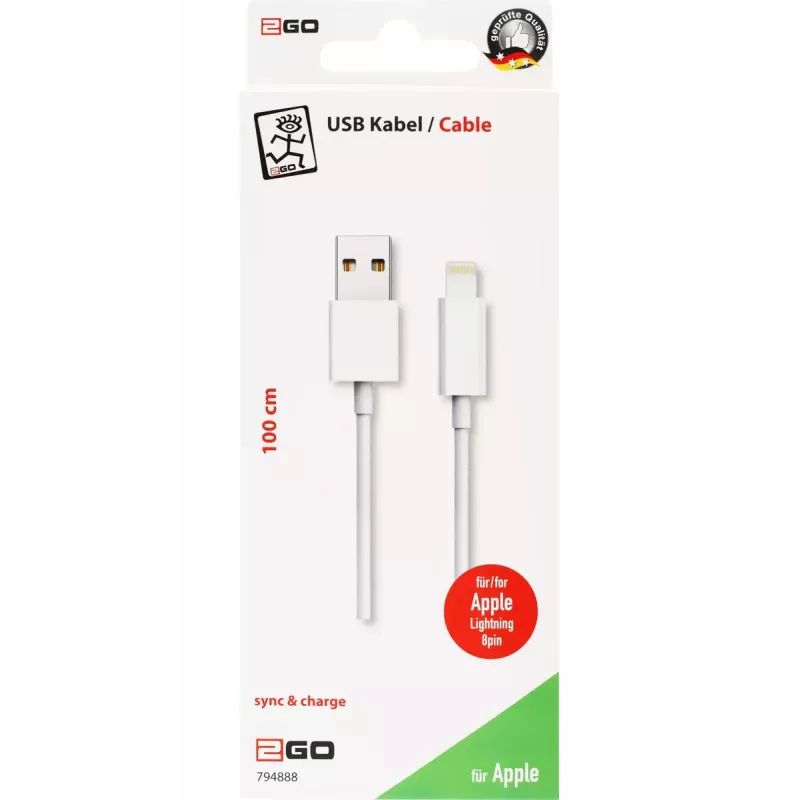 Lightning kabelis 2GO 794888 1m baltas USB B