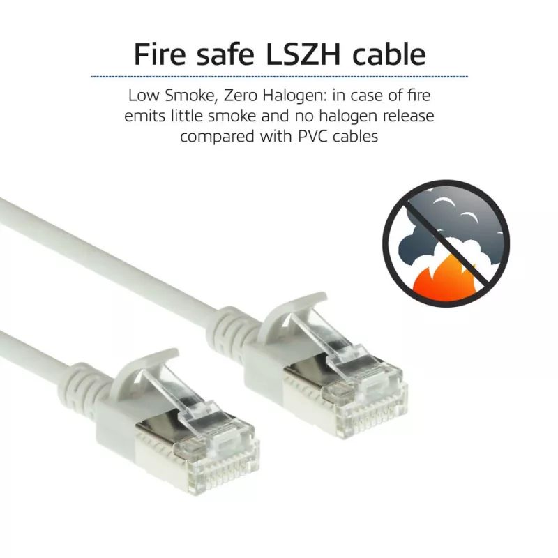 ACT pilkas 7 metrų LSZH U/FTP CAT6A duomenų centro plonas pataisymo kabelis be užkabinimų su RJ45 jungtimis