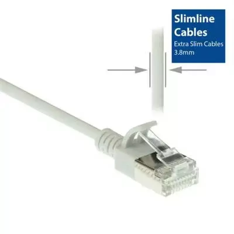ACT pilkas 10 m LSZH U/FTP CAT6A duomenų centro plonas komutacinis kabelis be užkabinimo su RJ45 jungtimis