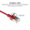 ACT raudonas 10 metrų LSZH U/FTP CAT6A duomenų centro plonas pataisų kabelis su RJ45 jungtimis be užkabinimų
